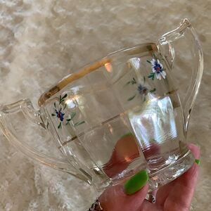 Sugar Bowl Crystal Gold Leaf Vintage Heavy Glass Hand Painted